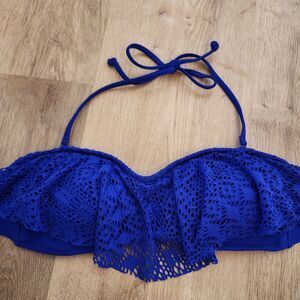 American Eagle Crochet Swim Top Womens Medium Royal Blue Lace Tie Strapless
